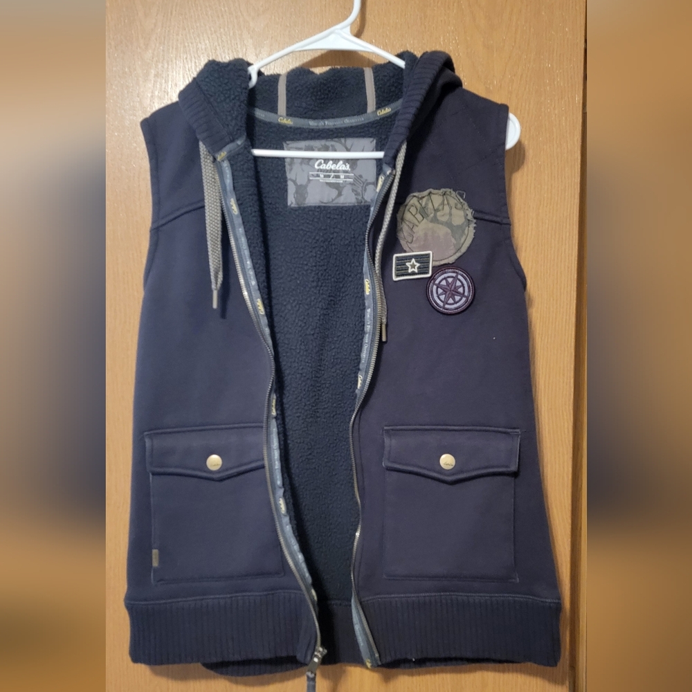 Cabela's Dark Gray Vest with Unique Patches